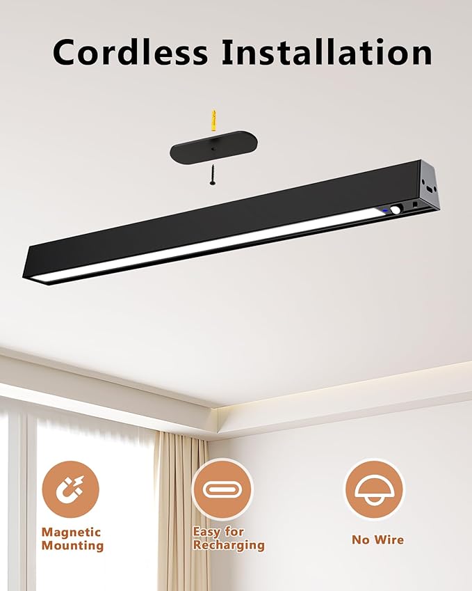 Rechargeable Motion Sensor Ceiling Light, Full Metal Battery Powered LED Closet Light, 3 Color 500LM Dimmable with Remote & Timer, Magnetic Cordless Mount for Shower, Hallway, Garage, Pantry -Black