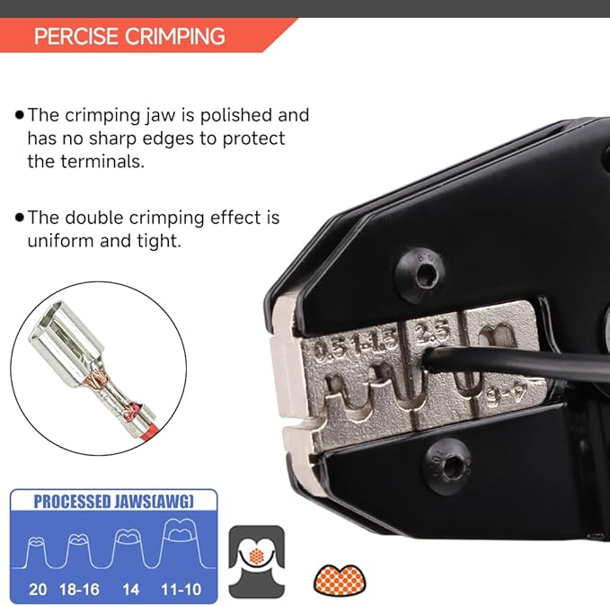 HKS Crimping Tool For Non-Insulated Open Barrel Terminals & Receptacles - Ratcheting Wire Crimpers - AWG 20-10 (0.5-6mm²) U-Shaped- Ratchet Terminal Crimper - Electrical Crimping Tool