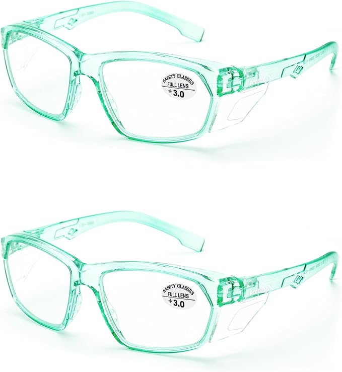 ProtectX Stylish Anti-Fog & Scratch-Resistant Safety Glasses With Readers, UV Protection Goggles, Anti-Impact Lightweight Glasses for Men＆Women Jade Reading 3.0-2 Pack