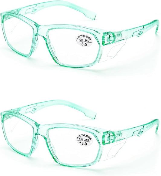 ProtectX Stylish Anti-Fog & Scratch-Resistant Safety Glasses With Readers, UV Protection Goggles, Anti-Impact Lightweight Glasses for Men＆Women Jade Reading 3.0-2 Pack