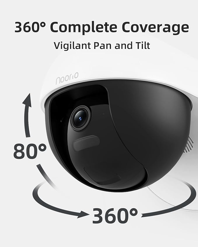 Noorio 3K Wired Security Camera Outdoor, 5GHz 5MP 24/7 Recording Camera for Home Security, w/Sound Light Alerts, 360° View with AI Tracking, 256G Storage, No Subscription Fee, IP66 Color Night Vision