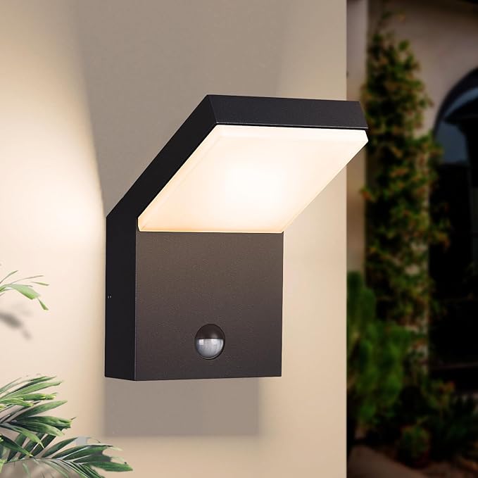 Outdoor Wall Light Motion Sensor Porch LED Exterior Lights Fixture Sconce Black Modern Aluminum Lamps Front Door Lantern for Patio Garden Garage Fence Yard