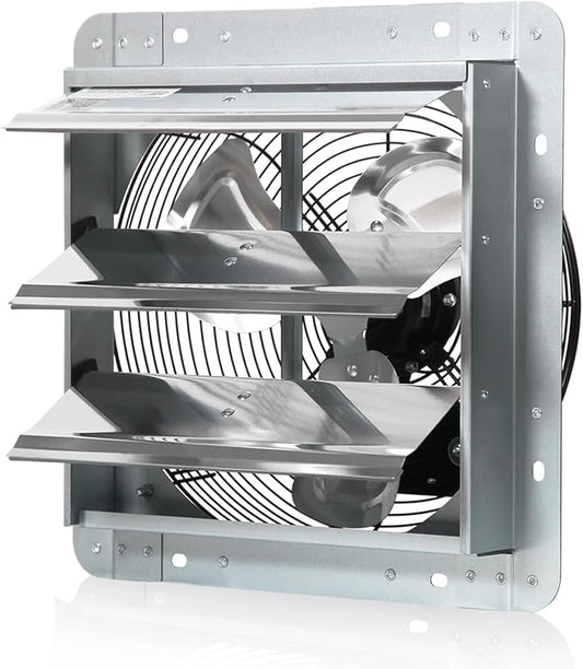 JPOWER 12 Inch Shutter Exhaust Fan, Gable Vent Fan, Wall Mount Ventilation, Automatic Aluminum Blades, High Speed, 1800CFM, for Garages, Shop, Greenhouse, Attic