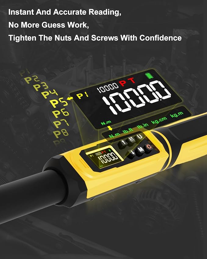 Digital Torque Wrench 3/4-Inch Drive, 15-1000 Nm (11-737.5 ft-lb), ±2% Accuracy, Vibration/Buzzer /LED Alert, 5 Units, 9 Presets & 500 Data Storage, 3/4 Torque Wrench for Truck, Heavy Machinery