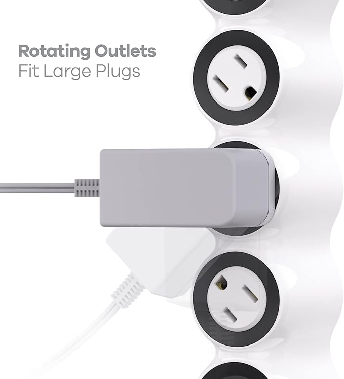 360 Electrical PowerCurve Power Strip, Braided Extension Cord with 4 Rotating Outlets and 4 USB-A Ports, Outlet Extender 5 ft, Surge Protector Power Strip with USB Ports, White