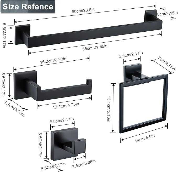 Matte Black Bathroom Accessories Bath Accessories Set Towel Racks for Bathroom Towel Holder Black Bathroom Hardware Set Black Bathroom Towel bar Sets Stainless Steel Bath Accessories kit 23.6 Inch