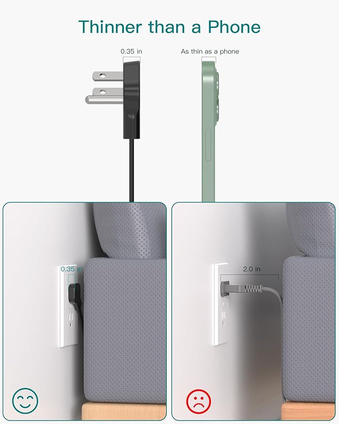 10 FT Extension Cord - Long Power Strip Surge Protector, Flat Plug, 12 Widely Outlets 3 Sides Outlet Extender, 900J, Wall Mount, Desk Charging Station Compact for Home Office Dorm Room Essentials