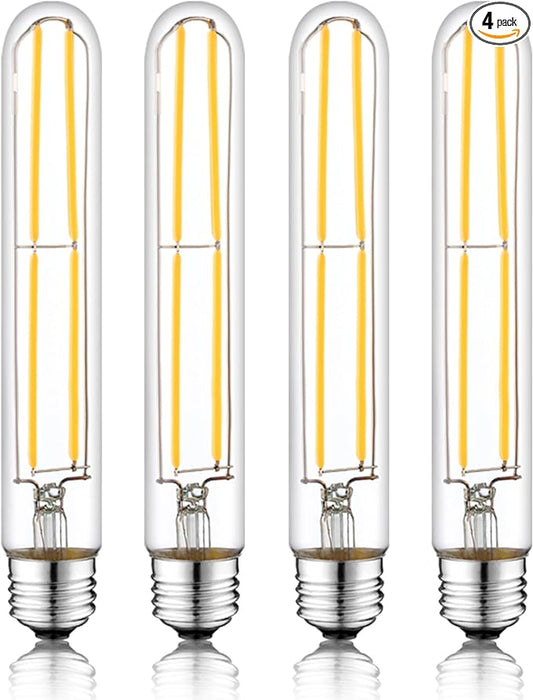 7.3 Inch E26 Led Bulb 6W, Equal 80 Watt 3000K Warm White Edison Bulbs Dimmable, T10 T9 Long Tubular Clear Glass Light Bulb 800LM for Pipe Pendant Chandeliers Wall Sconces - UL Cert 4Pack