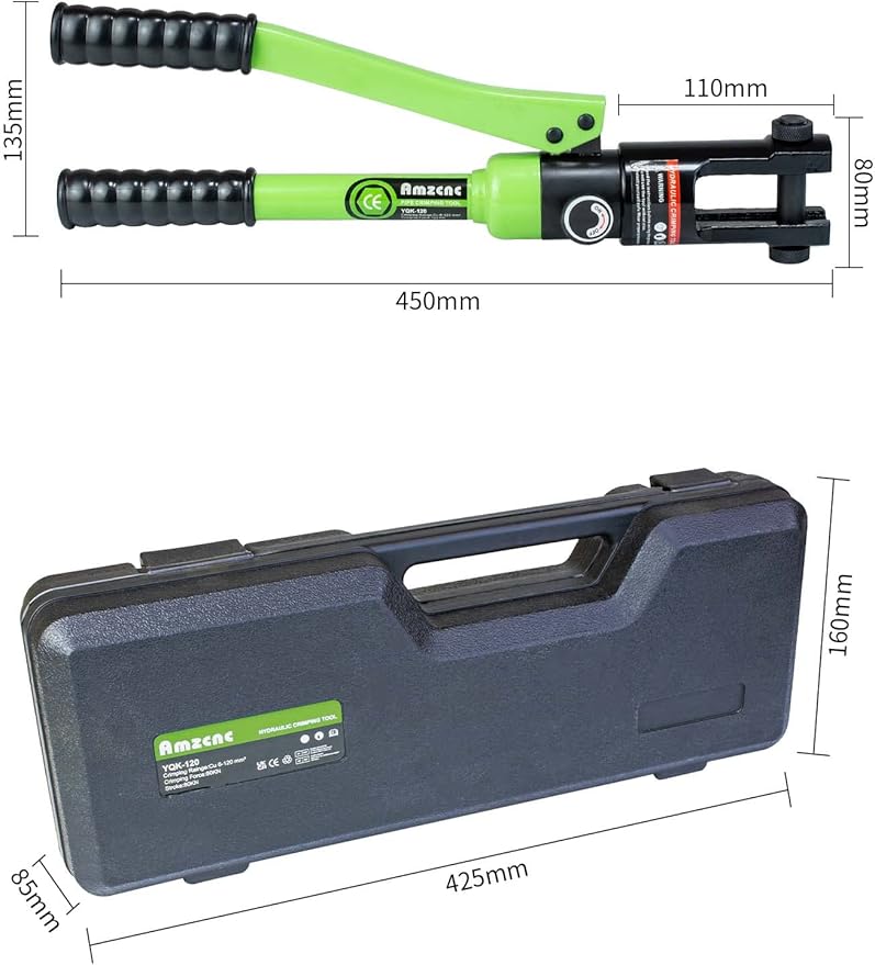 AMZCNC Professional Hydraulic Crimping Tool with 12 Ton Output Pressure and 9 Standard US Dies (Crimps 8 AWG to 4/0 AWG)