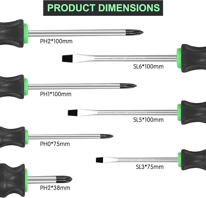 7-Piece Magnetic Screwdrivers Set, 4 Phillips and 3 Flat, Professional Cushion Grip Screwdriver Set