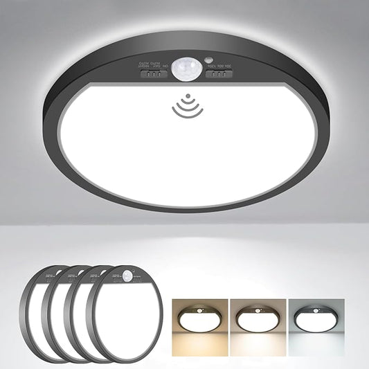 slochi 4Pack Motion Sensor Light Indoor Wired, 8.7 Inch 3000K/4000K/6500K Closet Lights Motion Sensored, 18W 1800LM Flush Mount Ceiling Light for Hallway Pantry Stairwell Porch, Black