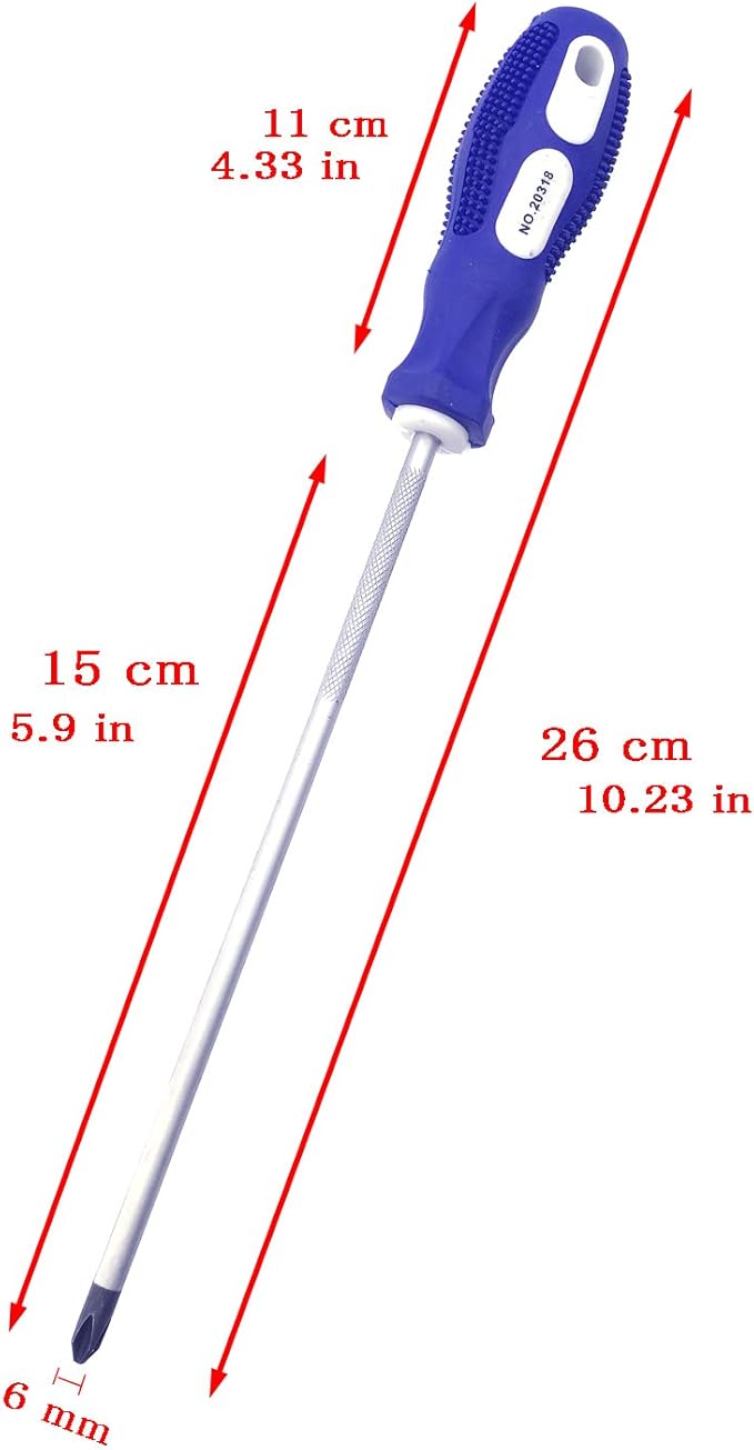 Slotted and Phillips Screwdriver, 6" Long Cross-head & Flat Blade （PH2）, 2 Packs Magnetic Screwdriver with Rubber Handle (6 inch)