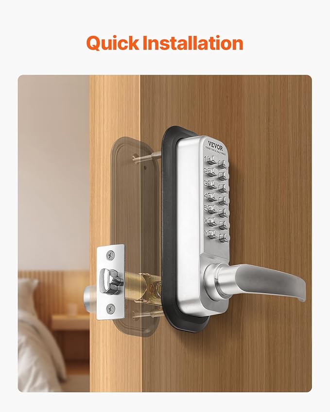 VEVOR Mechanical Keyless Entry Door Lock, 14 Keys, Mechanical Keypad Door Lock with Handle, Stainless Steel Waterproof Keyless Gate Lock, for Home Office Outdoor Fence Garage Yard