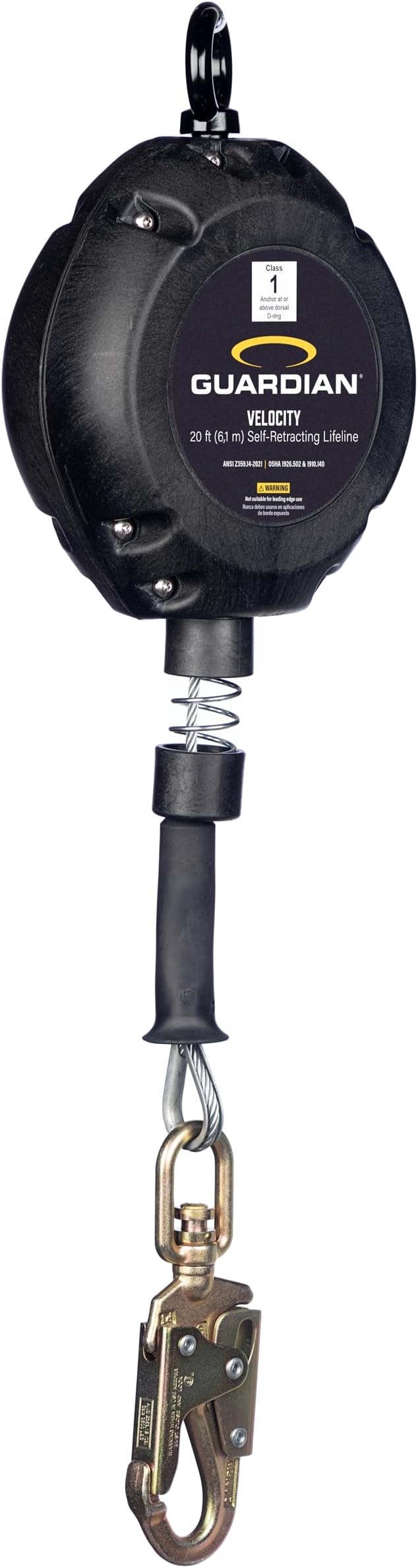 Guardian 42001 Velocity Class 1 Cable Self-Retracting Lifeline (SRL) with Carabiner | 20 ft | Class 1 | ANSI and OSHA Compliant