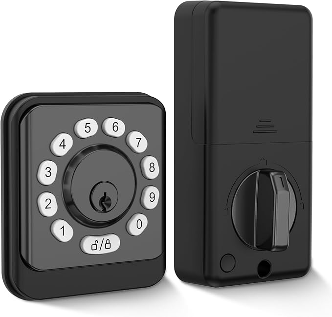 GEONFINO Keyless Entry Door Lock with Keypad, Smart Deadbolt for Front Door, Black Door Lock with 2 Keys, Keypad Deadbolt with Easy Installation
