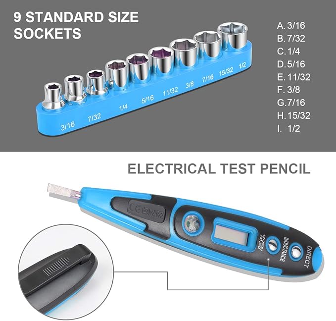 DNA MOTORING Blue 46 PCs Home Tool Set Electonic Repair Precision Screwdriver Voltage Tester Hammer Plier DIY Kit (TOOLS-00013)
