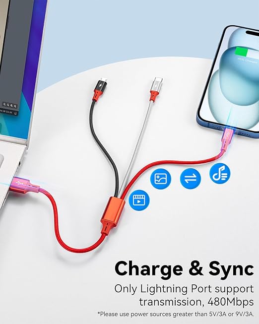 [3Pack 1Ft] Multi Charging Cable, Short Multi Charger Cable, 3 in 1 Braided Universal Multiple USB Cable Charging Cord Adapter with IP/Type-C/Micro USB Port for Cell Phones/iPhone Series/Galaxy & More