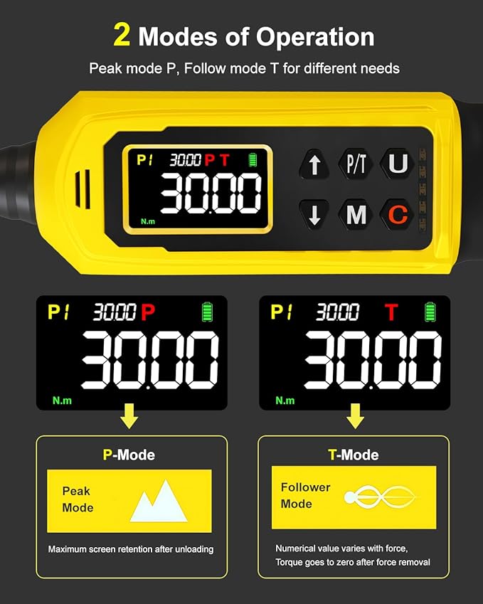 Digital Torque Wrench 1/4 Inch Drive, 4-265.6 in.lbs with Color Display & 5 Units, ±2% Accuracy, Vibration/Buzzer/LED Alert, Peak/Track Mode, inch Pound Torque Wrench for Bike, Auto, DIY Home Repair