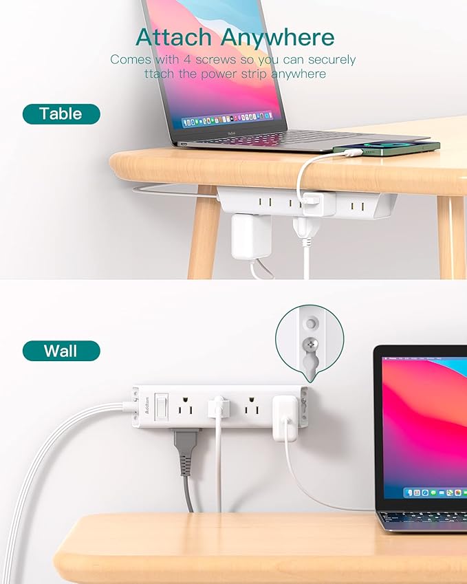 15FT Extension Cord - Surge Protector Power Strip, Addtam 12 Widely Multiple Outlets 3 Sides Outlet Extender, 900J, Wall Mount, Extra Long Flat Power Strip for Home Office College Dorm Room Essentials