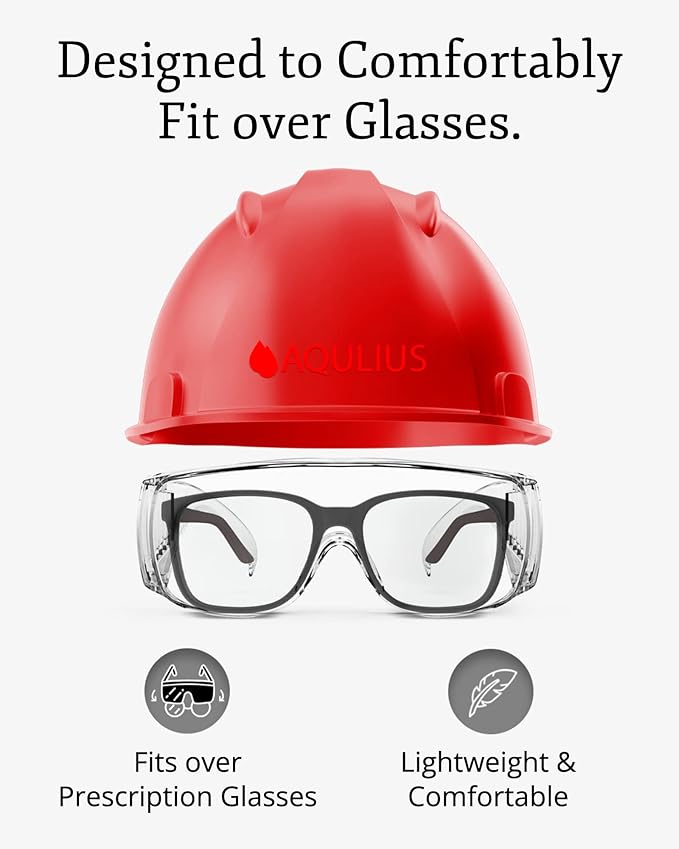 Aqulius 48 Pack Safety Glasses Over Eyeglasses (Anti-Fog & Scratch Resistant) Crystal Clear Eye Protection - OTG Safety Goggles - Protective Eyewear