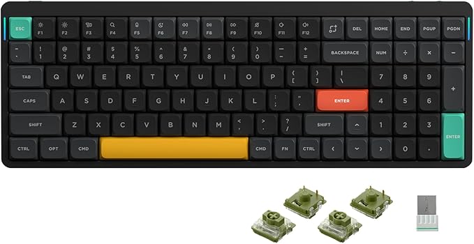 nuphy Air96 V2 Wireless Mechanical Keyboard,100 Keys RGB Backlit Keyboard,Supports Bluetooth 5.1,2.4G and Wired Connection,for PC/Laptop/Windows/Mac -Black Gateron Moss Switch