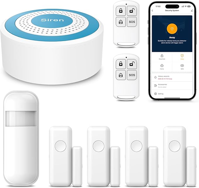 Wireless Alarm System,Smart Home Security System with Instant App Alerts,8 Pieces Door Alarms Kits Siren Hub with Door/Motion Sensors,Remote,Work with Alexa/Google for Villa,Apartment,Kids Safety