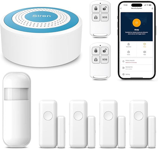 Wireless Alarm System,Smart Home Security System with Instant App Alerts,8 Pieces Door Alarms Kits Siren Hub with Door/Motion Sensors,Remote,Work with Alexa/Google for Villa,Apartment,Kids Safety
