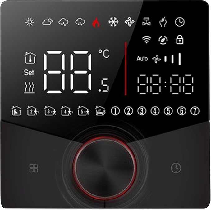 Underfloor Digital Heating Thermostat with Color Display Touch Screen, Smart Programmable Thermostat for Home Room Heating Floor (Black)