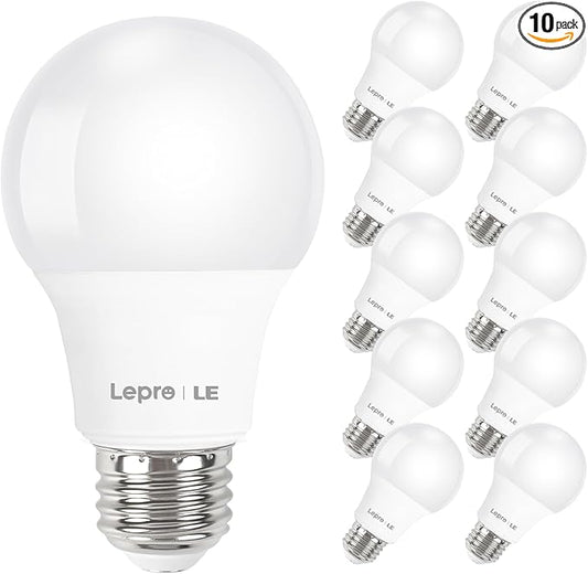 Lepro LED Light Bulbs 60 Watt Equivalent, 9W 800 Lumens Non-Dimmable, Warm White 2700K, A19 E26 Standard Medium Base, 10000 Hour Lifetime 10 Count (Pack of 1)