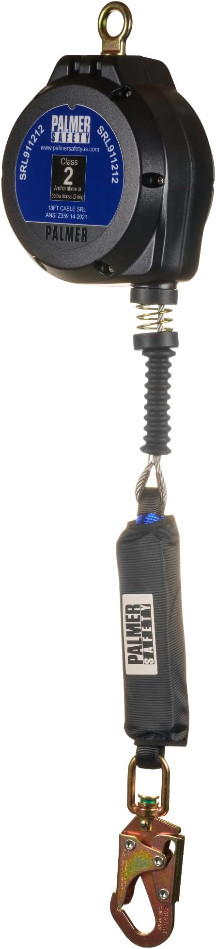 Palmer Safety SRL 18 FT. Leading Edge Self Retracting Lifeline I ANSI Z359.14-2021 Class 2 I SRL Device Swivel Top Galvanized Cable w/Small Steel Snap Hook I Fall Arrest Safety Yoyo