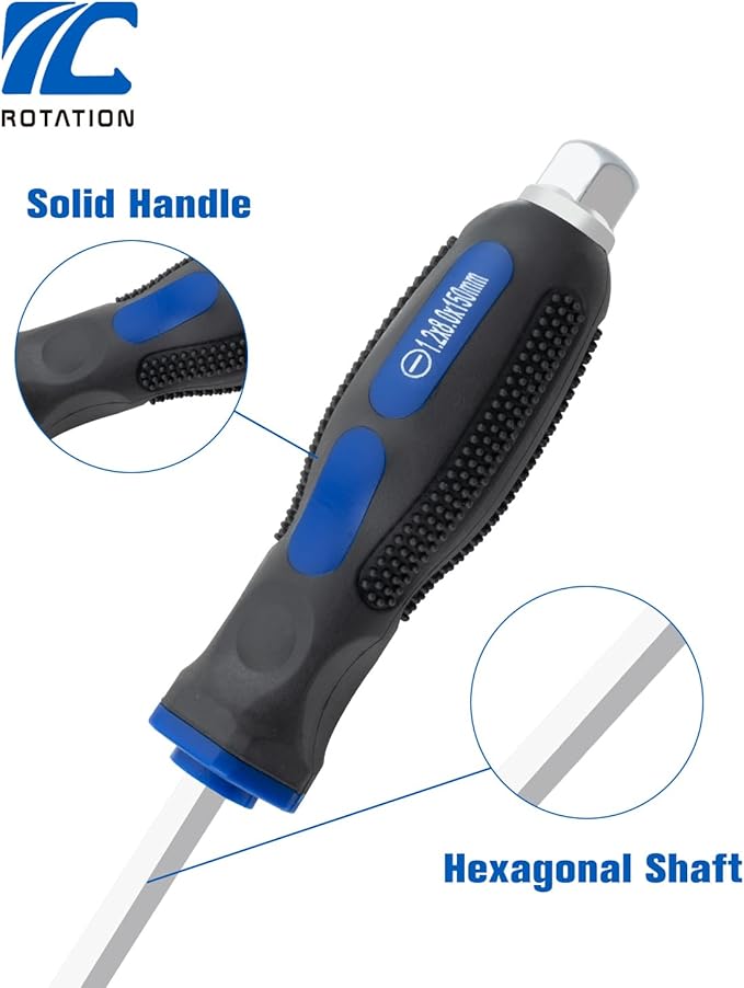 ROTATION Magnetic Screwdriver Set 12 PCS with Black tips, 6 Phillips and 6 Flat Head Screwdrivers, with Go-Thru Steel Blades, High Torque for Fastening and Loosening, pack with paper box