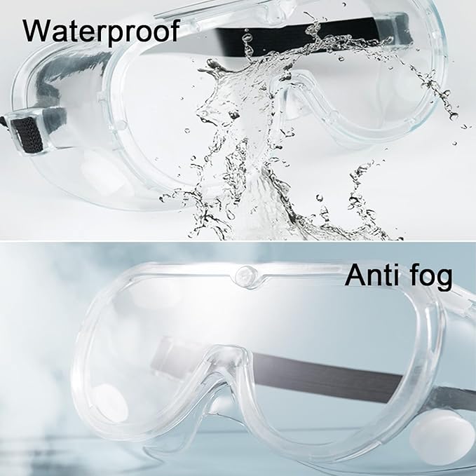 Safety Goggles 2 Pack - White Adjustable Lightweight Anti-Fog Protective Safety Glasses