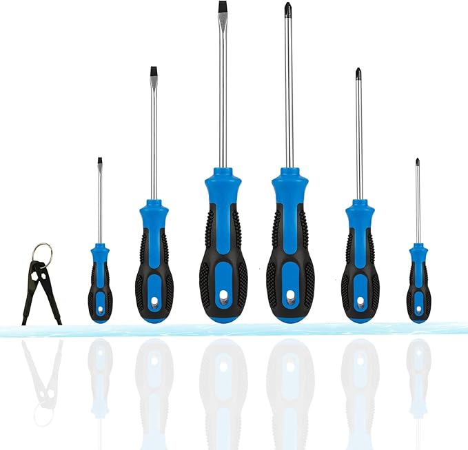 Magnetic Screwdriver Sets 6 PCS,Screwdriver Set with Bag,Flat Head Phillips Screwdriver, Non-Slip Cushion Grip for Repair Home Improvement,Blue & Black