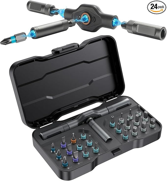 24 in 1 Magnetic Screwdriver Set,DIY Multi Bit Mini Ratchet Screwdriver Sets,Hand tools Torque wrench Repair kit, Precision Screwdriver Set Home Tool kit for PC,Furniture,Watch,Bicycle (24 IN 1)