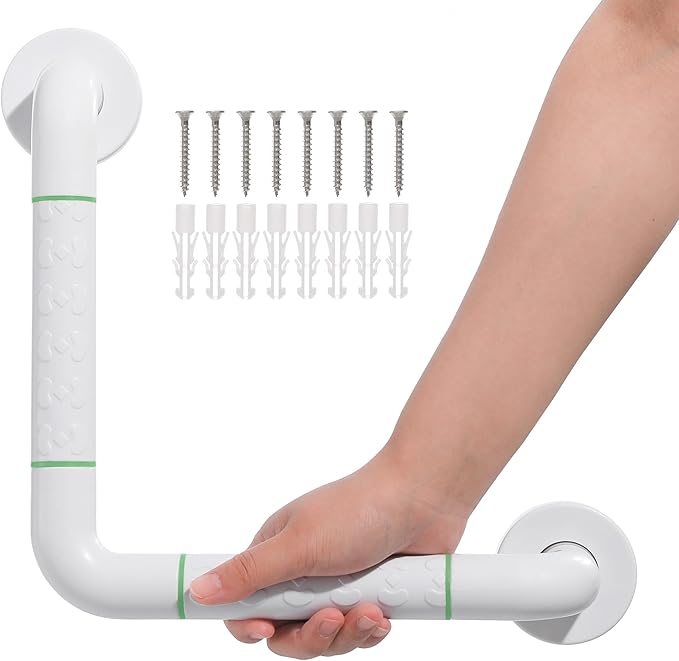 Anti Bathroom Grab Rail,90° Detachable Right Angle White Stainless Steel Shower Hand Rail,Safety Hand Rail Support for Elderly, Children and Disability
