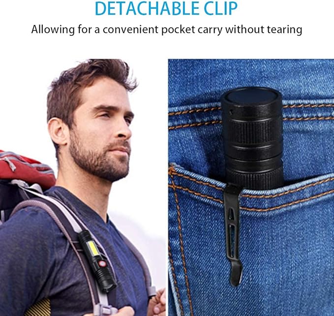 Hoxida Flashlight USB Rechargeable, Magnetic LED Flashlight, Super Bright LED Tactical Flashlight with Cob Sidelight, Waterproof, Zoomable Best Small LED Flashlight for Camping, Emergency Flashlights