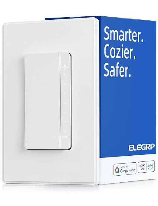 ELEGRP Single Pole Smart Dimmer Light Switch DPR10, 2.4GHz Wi-Fi Dimmer Switch Compatible with Alexa and Google Assistant, Needs Neutral Wire, No Hub Required, UL and FCC Listed, White, 1 Pack