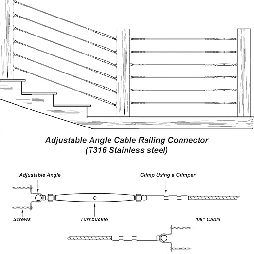 Cable Railing Hardware, 12 Pairs Railing Kit, for 1/8 System, Adjustable Angle, T316 Marine Grade