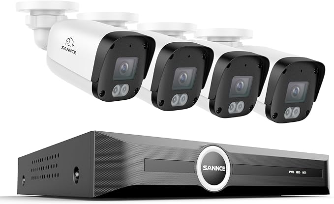 SANNCE 5MP PoE Security System, 8CH 6MP Surveillance NVR with 4PCS 5MP HD Weatherproof Bullet Cameras with H.265 Video Compression, Smart IR LED, APP Push Alert, Remote Access (NO HDD)