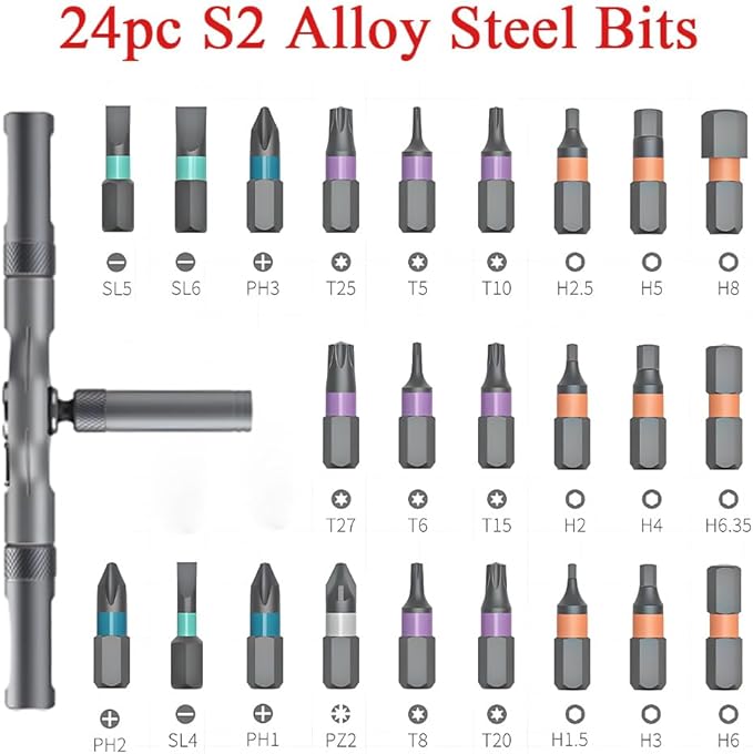 2025 New Grandecy Screwdriver, Grandecy 40 in 1 Screwdriver Set, Made of High-Hardness S2 Alloy Tool Steel, For All Tasks (24-in-1)