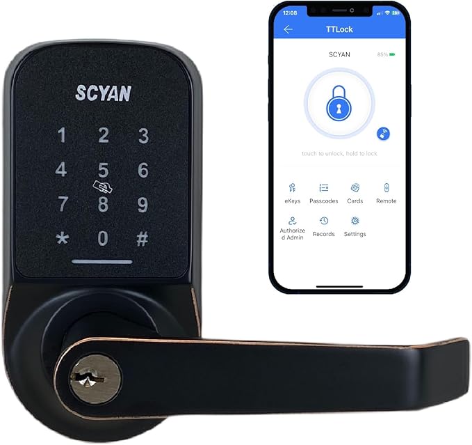 Smart Door Lock, Keyless Entry Door Lock, SCYAN X4 Handle Lock with Touchscreen Keypad Access, Auto Locking, for Home, Airbnb, Rental House (Oil-Rubbed Bronze)