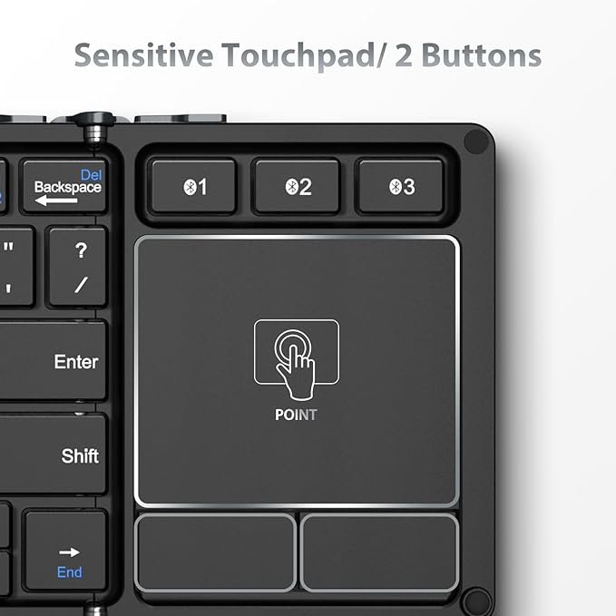 iClever Foldable Keyboard, BK08 Bluetooth Keyboard with Sensitive Touchpad (Sync Up to 3 Devices), Tri-Folding Pocket-Sized for Windows Mac Android iOS