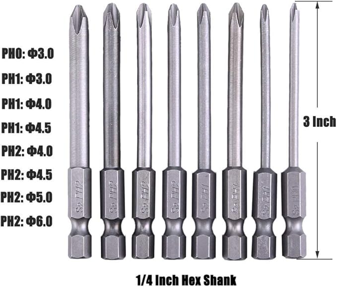 Rocaris 8 Pack 3 Inch Magnetic Long Hex Cross Phillips Screw Head Screwdriver Bits Electric Screwdriver Set