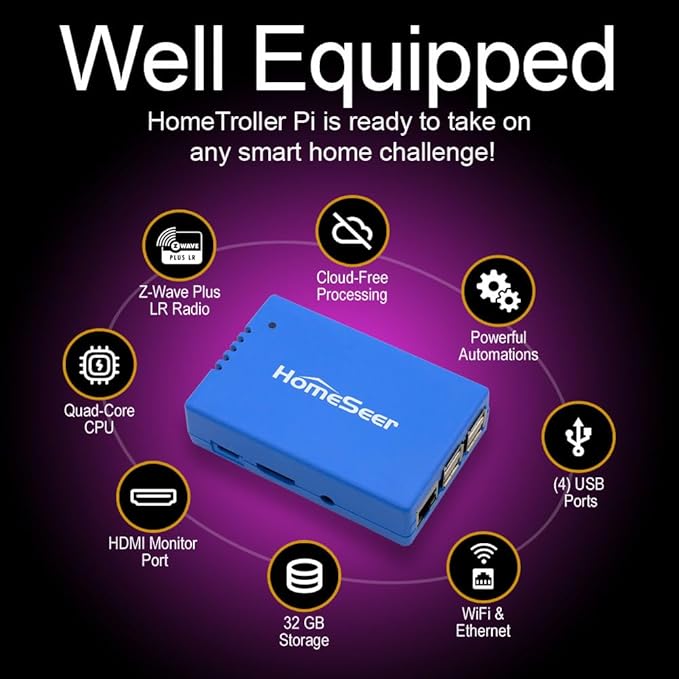 HomeSeer HomeTroller Pi G8 Smart Home Hub, 800 Series Long Range Radio, Compatible with Z-Wave, Zigbee, Tuya, HUE, Nest, Ecobee and Much More, Locally Managed Automations