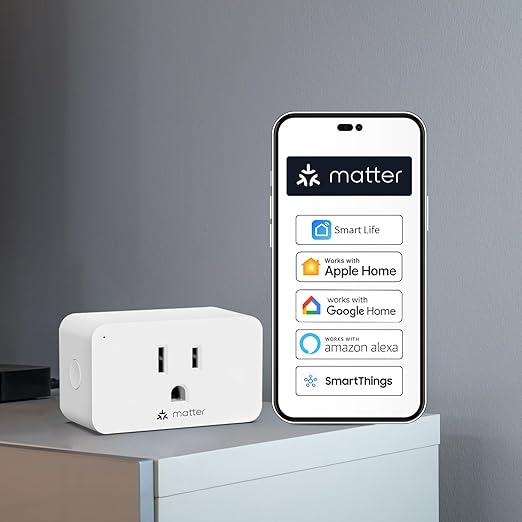 Minoston Matter Smart Plug Outlet, Work with Alexa, Google Home, Apple Home, SmartThings, Siri, Mini WiFi Plugs, Protect Privacy, 15A, 2.4G Wi-Fi Only, White, Remote and Voice Control, 2 Pack (MP25M)