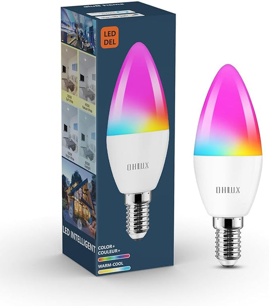 OHLUX E12 Led Bulb, Smart Candelabra Led Light Bulbs 4W 40 Watt Equivalent, Color Changing Light Bulb 3000-6000K+RGB Compatible with Alexa Google Home, Candle Small Bulbs with Voice Control, 1 Pack