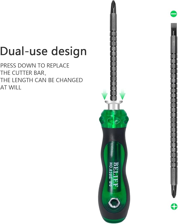 Yalin 3-Piece Ratchet Telescopic Screwdriver, Double-Head Magnetic Ratcheting Screw Driver, Adjustable Rod Length, The Tip of the Rod are Slotted and Phillips, Industrial Strength, Easy to Load