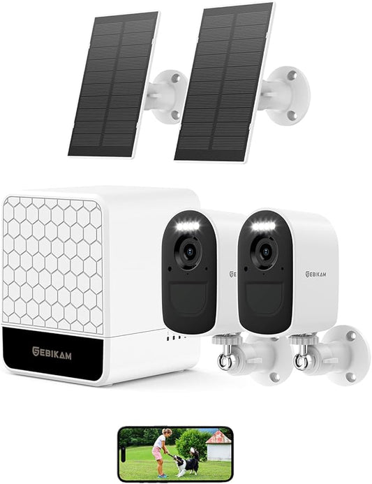 2K/4MP Solar Security Cameras Wireless Outdoor, 2 Battery Cameras with 2 Solar Panels, 5GHz & 2.4GHz WiFi, Spotlight Color Night Vision, PIR Motion Sensor, APP Remote Access for Home Security