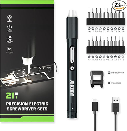 Compact Electric Screwdriver Set, JAKEMY Adjustable 3 Torque Cordless Screwdriver Set for Phone, Rechargeable Mini Power Screwdriver Kit for Electronics Repair with Shadowless LED Lamp