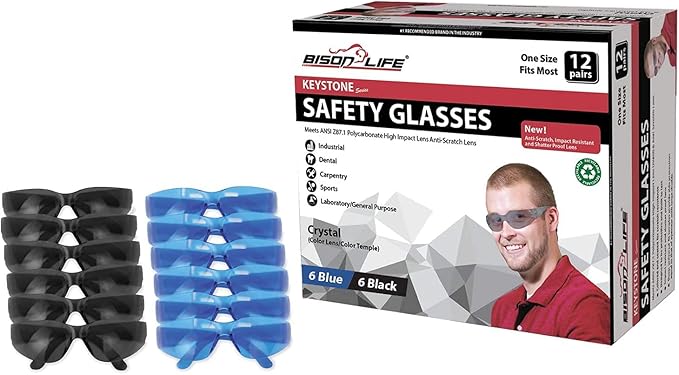 BISON LIFE Keystone Color Lens Safety Glasses | Anti Scratch | Impact Resistance | ANSI Z87.1 Standard | UV 400 Protection